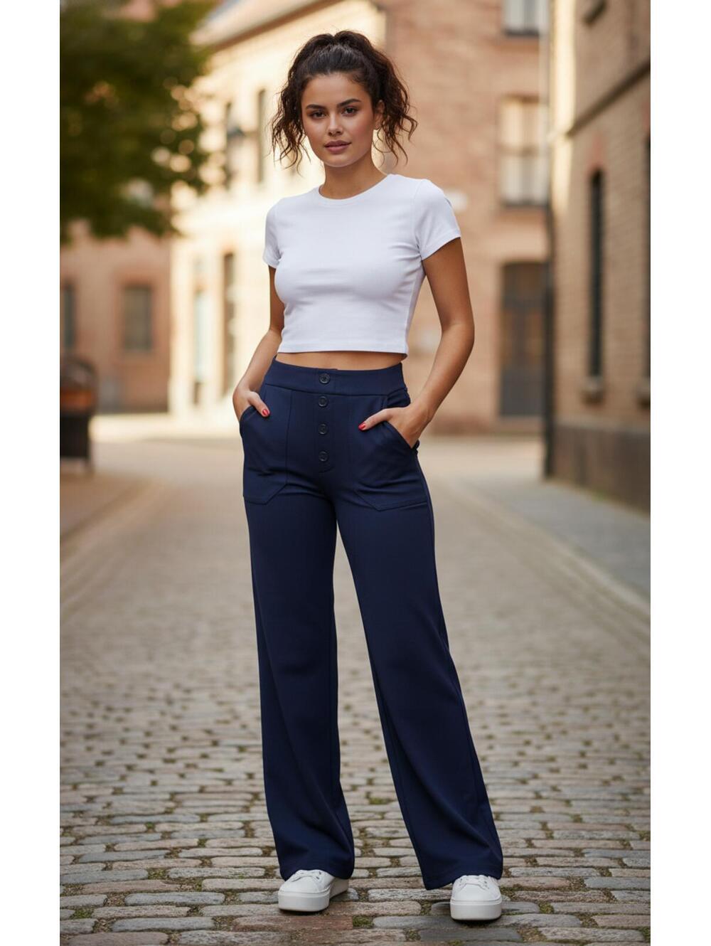 New Jekaoyi Navy Women’s Stretchy Trouser Style Pants Size M